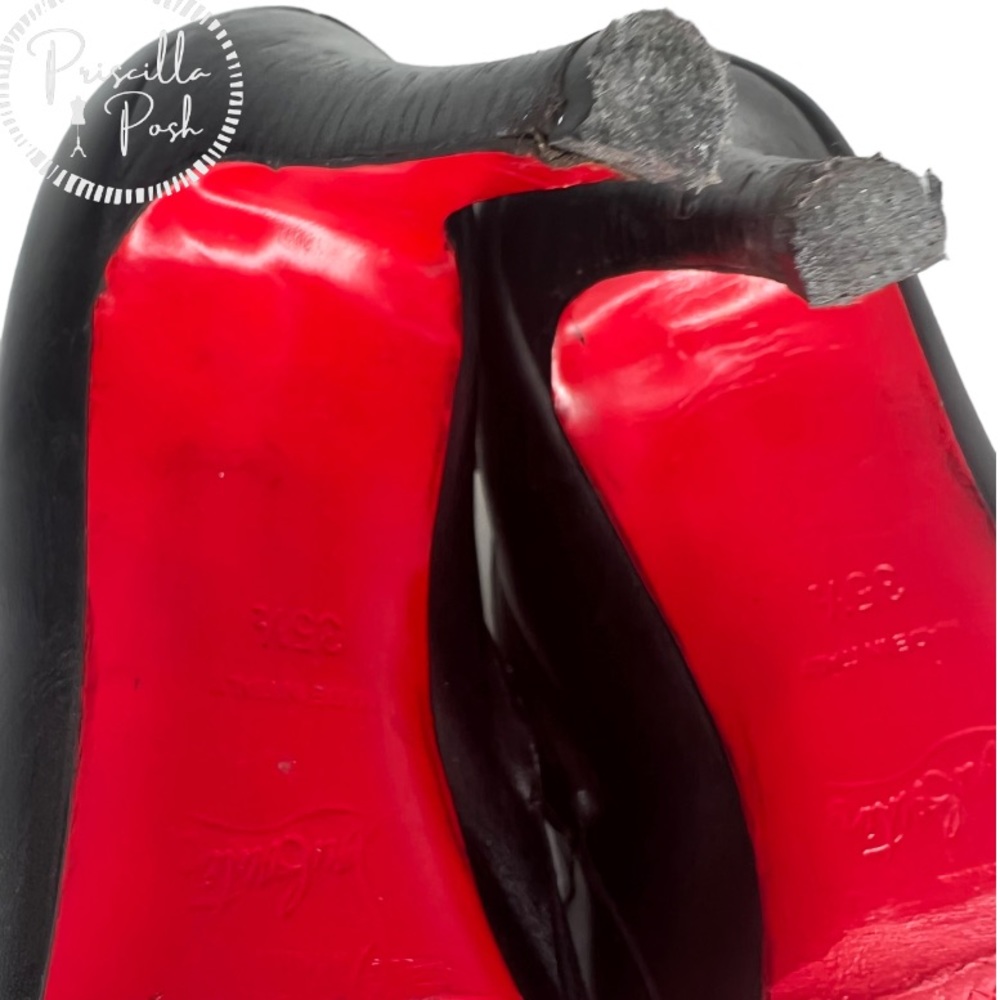 Christian Louboutin Black Leather Heeled Ankle Boots Booties 35.5 Rubber Sole - Picture 9 of 10